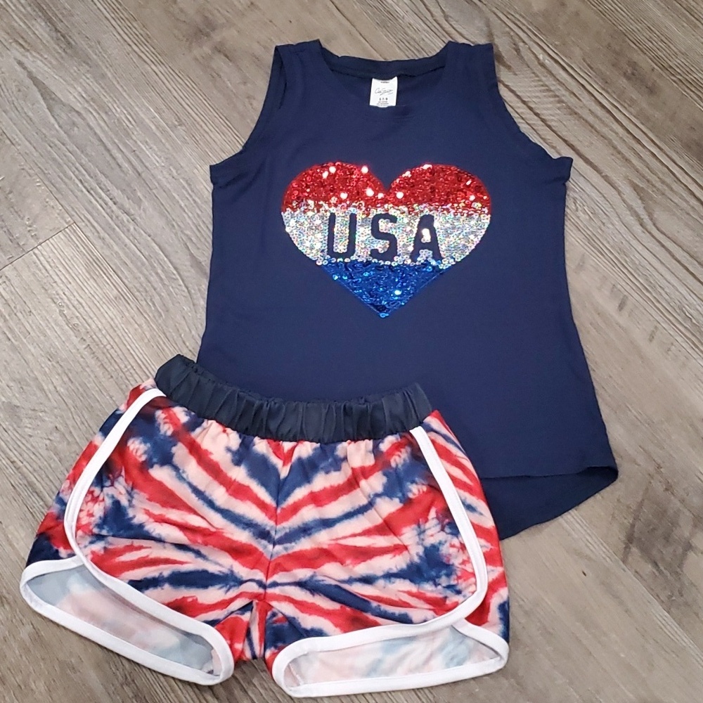 Urban Smalls/City Streats USA Red, White & Blue Matching Shorts & Tanktop Size 6